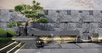 现代流水景墙3D模型下载